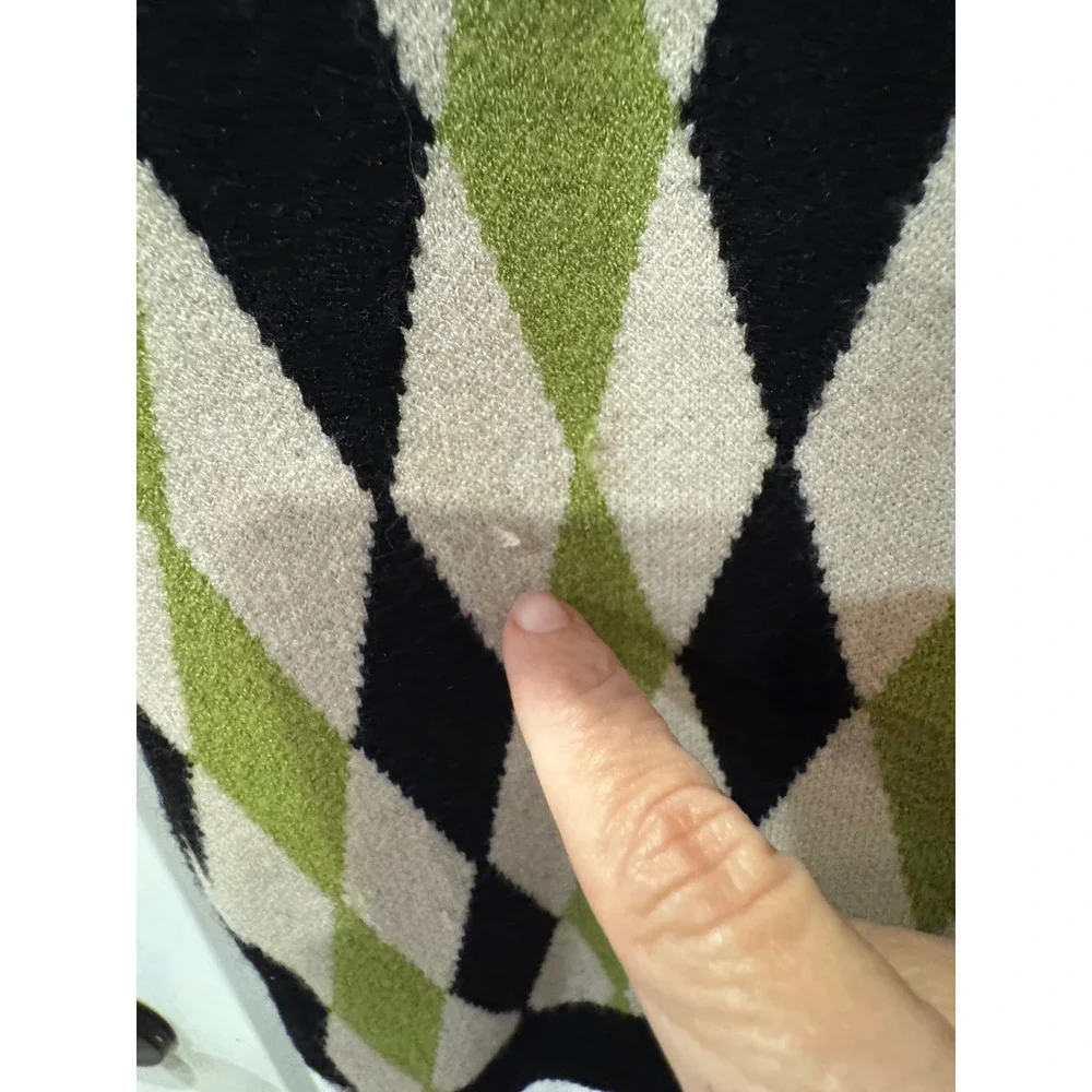 The Oblong Box Shop Black Cat Argyle Sweater XL Green Black Retro Rockabilly